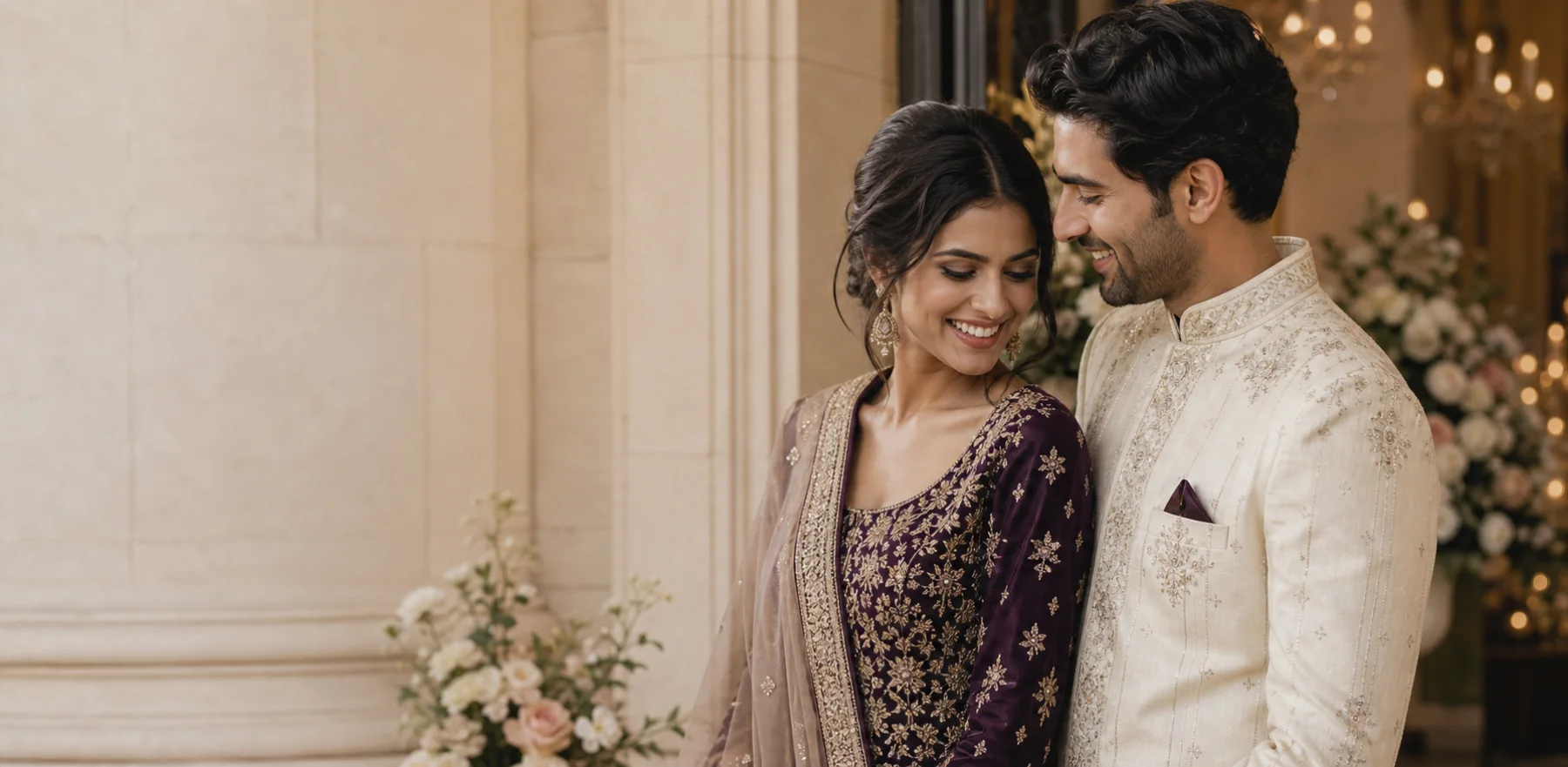 South Asian couple sharing a quiet moment at their wedding