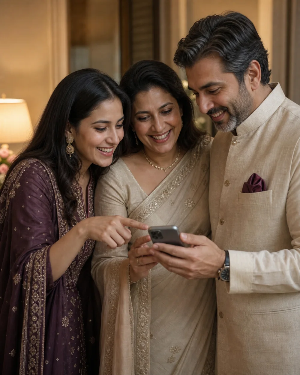 Family enjoying a digital wedding invitation together
